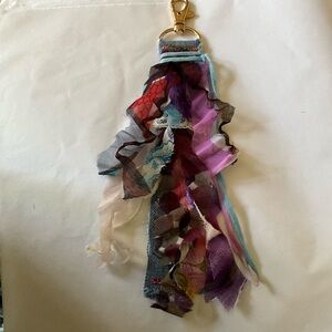 Boho Handmade Denim and Fabric Scraps Bag Tassel Keychain